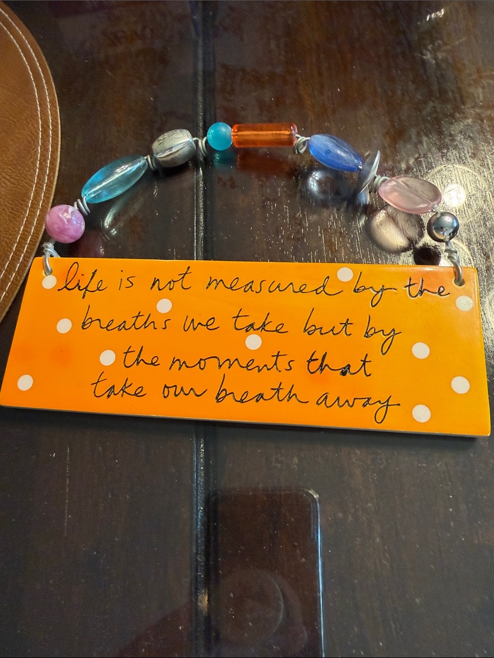 Orange Polka Dot Inspirational Wall Plaque with Beaded Hanger Sandra Magsamen